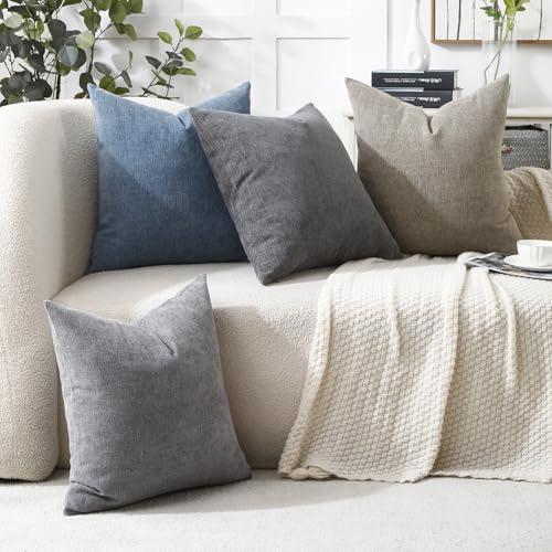 Jepeak 24x24 Inch Decorative Chenille Throw Pillow Covers, Pack of 2 Cozy Concise Pillow Cases Soft Farmhouse Modern Square Cushion Covers for Sofa Couch Bed Living Room Home Decor, Steelblue