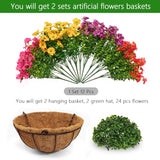 2 Set Artificial Outdoor Flowers with Hanging Basket for Garden Porch Patio Balcony Yard Home Decoration