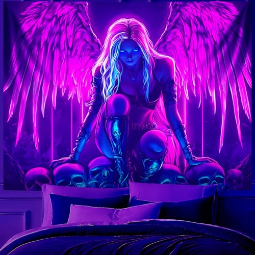 BVBOX Blacklight Tapestry,WingTapestry Glow In The Dark,UV Reactive Black Light Upright Posters Wall Hanging for Bedroom Dorm Living Room Backdrop Decor (wing8, 79L x 59W)
