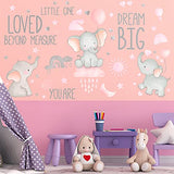 Outus 7 Pcs Dream Big Little One Elephant Nursery Wall Stickers Wall Decor Baby Room Moon Hot Air Balloon Pink Grey Stars Decals for Kids Living Room Bedroom Decorations Home Decor