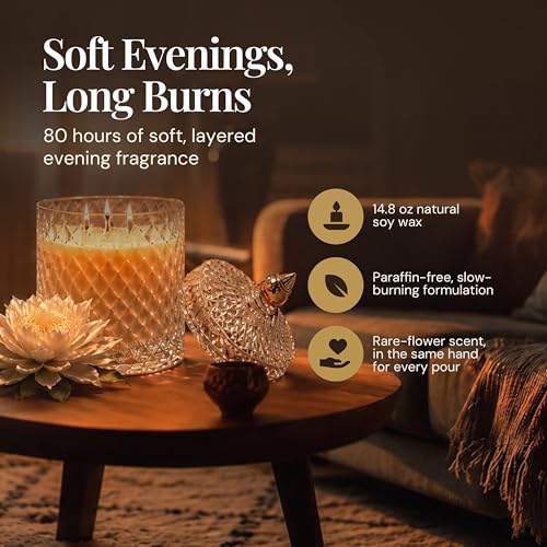 VIONAMI Luxury Scented Candle Gift – Queen of The Night Rare Flower Fragrance in Elegant Glass Jar, Decorative Soy Candles Gifts for Women, Long-Lasting 80 Hr, 14.8 oz, Luxury Candles for Women