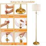 60" Gold Floor Lamp, Standing Lamp for Living Room, Bedroom, Office & Dining Room - Tall Corner Floor Lamps with Pull Chain Switch, Soft Lighting Farmhouse Design - Modern Floor Lamp (Bulb Included)
