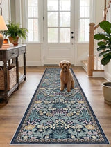 2x8 Washable Runner Rug for Kitchen: Non-Slip Floral Carpet Runners Boho Indoor Rugs for Entryway Hallways - Botanical Soft Low Pile Long Mats for Floor Bedroom Laundry 2x8 Blue