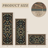 JTJ 3 Piece Kitchen Rug Set with Runner, Washable Vintage Insect, Black