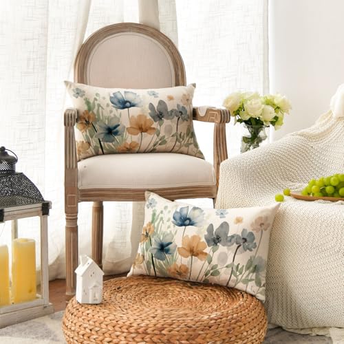 AVOIN colorlife Poppy Chinoiserie Flowers Pillow Covers 12x20 Inch Set of 2