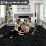 Area Rug Living Room Bedroom: 4x6 Fluffy Plush Shag Carpet Black