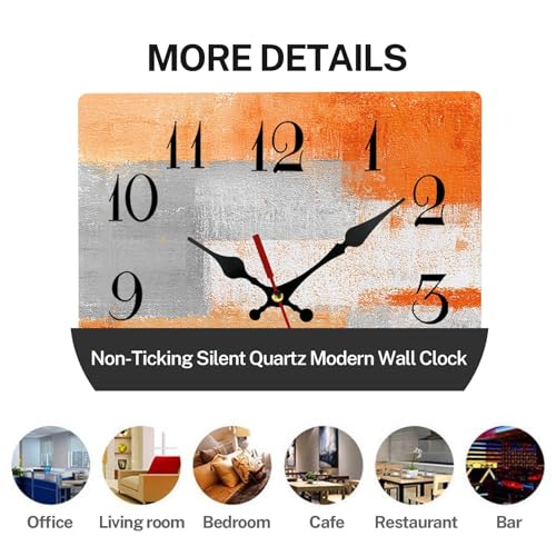 ArtSocket Wooden Wall Clock Silent Non-Ticking, Abstract Orange Grey Geometric Minimalist Checkered Square Rustic Wall Clocks Decor for Home Kitchen Living Room Office, Battery Operated(12 Inch)