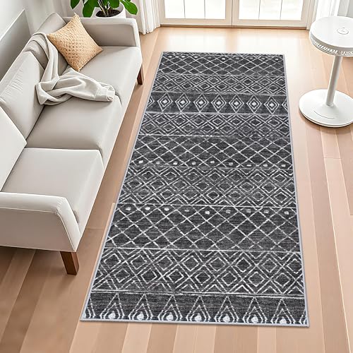 4x8 Modern Hallway Runner Rug:Moroccan Machine Washable Carpet Black