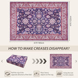 Purple Area Rugs for Living Room, 4x6 Washable Rugs for Bedroom, Non-Slip Retro Floral Carpet for Girls's Beside Dorm Entryway Office Kitchen Dining Room, Blue and Purple