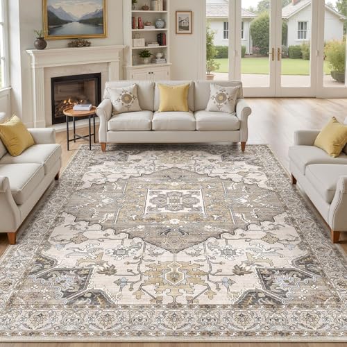 8x10 Area Rugs for Living Room: Non Slip Neutral Washable Brown Rug, Soft Stain Resistant Indoor Floor Carpets for Bedroom Dining Decor Farmhouse Home Office Kid & Pet Friendly