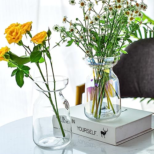 Gute Glass Vases for Decor, Modern Decorative Flower Vase Centerpieces Table Home Indoor Desk Decor Living Room, Kitchen, Office Wedding or Housewarming Gifts (Clear)