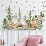 Amaonm 4 Sheet of 12x36 inch Giant Mountain Forest Tree Wall Decal Woodland Deer Bear Fox Birds Wall Stickers 3D DIY Peel and Stick Jungle Wild Animal Pine Wall Decor for Kids Boys Bedroom Playroom