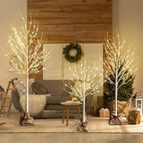 HOLILLUMA Outdoor Christmas Decoration LED Lighted Birch Trees 3 Packs | Christmas Trees with Burlap Decor, Warm White LED Lights, Power Supply by Adapter, Waterproof ,Home Decor(4FT&5FT&6FT)