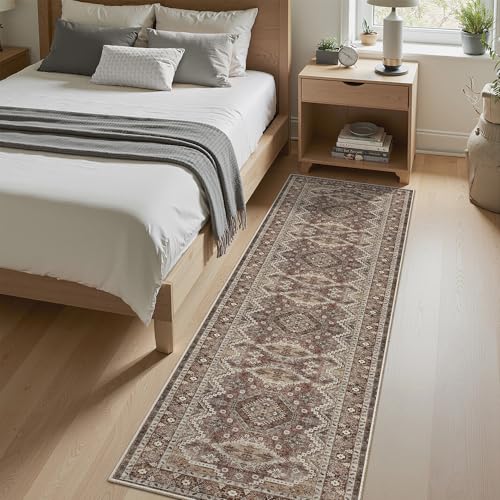 2x8 Runner Rug Vintage Hallway Runner Rug Non Slip Machine Washable Stain Resistant Rugs for Bedroom Bedside Kitchen Entryway Rust Carpet Runners