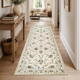 jinchan 3x8 Traditional Floral Rug, Washable Runner Rug, Beige Slate