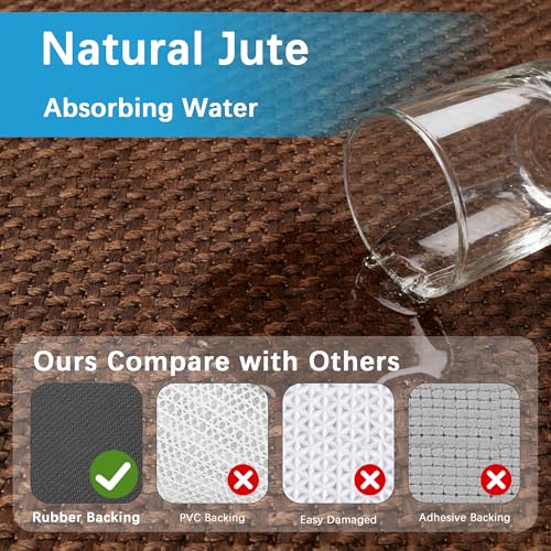 Jute Runner Rug Non Slip Washable, 4ft Rubber Backed Laundry Rugs Laundry Room Runner, Hallway Carpet Rug Mat, Deep Brown