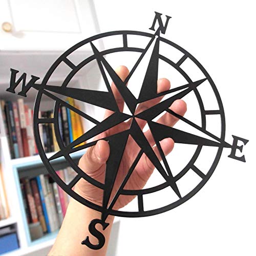 11 Inches Metal Decorative Nautical Compass Wall Decor, Living Room Bedroom Office Porch Garden Patio Signs Wall Hanging Art Beach Theme Home Decoration (Black)