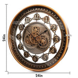 24 Inch Wall Clock with Moving Gears Large Industrial Steampunk Metal Clock Antique Gold Oversized Farmhouse Decor Wall Clock for Living Room Home Office(Bronze Brown-Arabic Numerals)