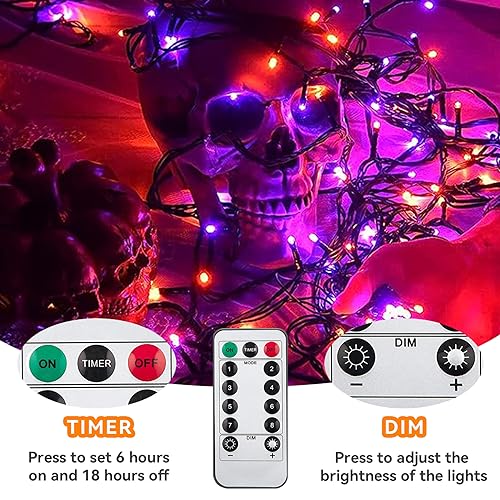 ITICdecor 33ft 100 LED Halloween Lights, Purple & Orange Halloween String Lights Waterproof Battery Operated, 8 Modes Decorative Lights for Indoor Outdoor Party Garden
