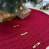 72-Inch Cable Sweater Knit Christmas Tree Skirt with Wooden Toggles, Burgundy