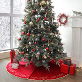 Bunny Chorus Christmas Tree Skirt, 60 Inch Red Christmas Tree, Large Rustic Velvet Fur Plush Tree Skirts, Xmas Tree Skirts with Gold Embroidered Holly Leaf for Christmas Tree Decorations