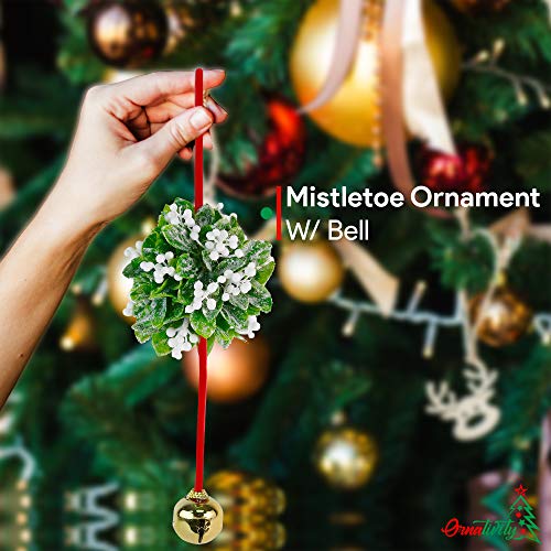 Ornativity Mistletoe Ball Christmas Ornament - Holiday Kissing Mistletoe Bell Hanging Kiss Decoration for Doorway Arch Ceiling Xmas Decor 10"