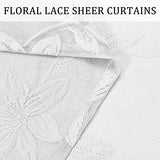 DWCN White Floral Lace Sheer Curtains - Rod Pocket Window Voile Sheer Drapes for Bedroom Kitchen Short Curtains 52 x 45 inch Length, Set of 2 Curtain Panels