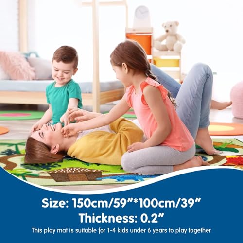 Booooom Jackson Dinosaur Rug,Prehistoric Adventure Play Rug - Polyester with Non-Slip Latex Backing,Dinosaur Land Play Mat Carpet Area Rug for Kids Room