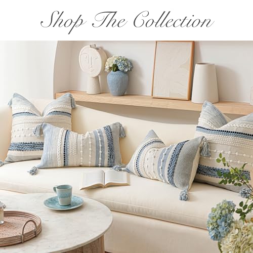 BlissBlush Coastal Blue Decorative Lumbar Pillow Cover 14x36 Boho Long Body Pillow for Bed Farmhouse Lumbar Throw Pillow for Couch Modern Accent Textured Throw Pillowcase