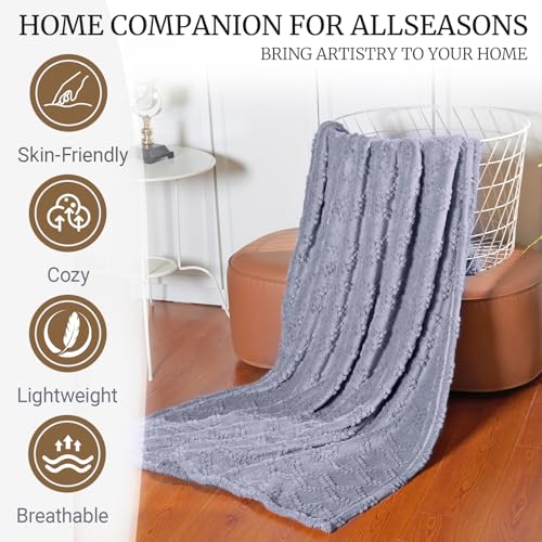 Jacquard Boho Fleece Throw Blanket-Cozy Fluffy Soft Lightweight Fuzzy Fall Blanket for Sofa, Couch, Bed, Chair & Car, Gifts for Teen Girls, Women & Men, Home and Dorm Decor, Gray, 50" x 70"
