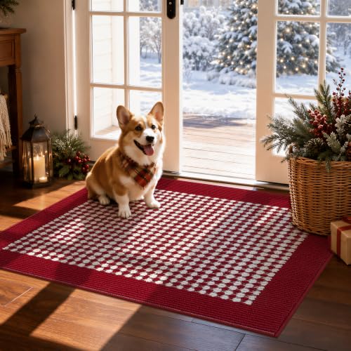 Christmas Indoor Door Mat Washable Red Xmas Dog Muddy Rug 2x3ft