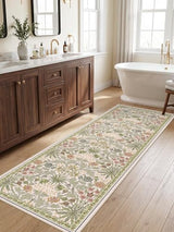 2x6 Non-Slip Runner Rug for Kitchen: Machine Washable Floral Boho Carpet Runners for Bathroom Botanical Indoor Mats for Bedroom Hallway Entryway Laundry - 6ft Low Pile Soft Rugs 2x6 Beige