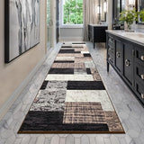 Indoor Washable Runner Rug with Rubber Backing, Modern Geometric Patchwork