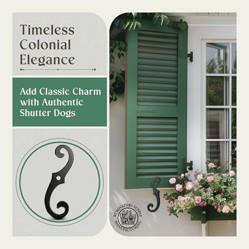 Renovators Supply Cast Iron Shutter Fasteners - Decorative S Style Shutter Dogs Hardware - Rust Resistant External Shutter Tieback with Mounting Screws - 6.5 Inches, Sold in Pairs (Pack of 1)