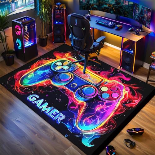 Gaming Rug for Boys Room - Purple Gamer Area Rug for Boys Bedroom Games Themed Kids Room Decor Gaming Carpet Rugs, 59 x 39 Inches