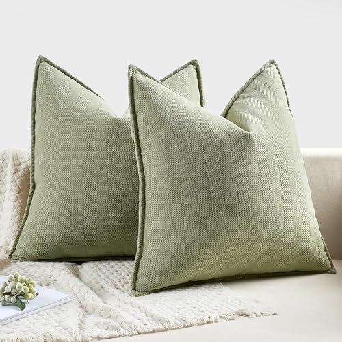 MIULEE Pack of 2 Sage Green Decorative Pillow Covers 20x20 Inch Soft Chenille Luxurious Couch Throw Pillows Farmhouse Cushion Covers with Elegant Design for Sofa Bedroom Living Room Summer Home Decor
