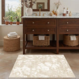 Soalmost Floral Washable Rugs 2x3, Soft Neutral Doormat for Entryway Beige