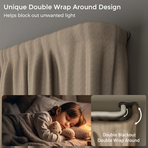Double Curtain Rod 34-92 Inch, Black Wrap Around Blackout Dual Curtain Rods for Windows, Adjustable Heavy Duty Curved Spliced Room Darkening Double Rods, All Metal, Aluminium Bracket