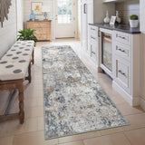 Washable 2.6x8 Runner Rug, Blue Rust Abstract Non-Slip for Hallway, Kitchen