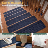 MBIGM 8" X 30" (15 in Pack) Non-Slip Carpet Stair Treads Non-Skid Safety Rug Slip Resistant Indoor Runner for Kids Elders & Pets with Reusable Adhesive - Navy - Carpet Pads for Stairs