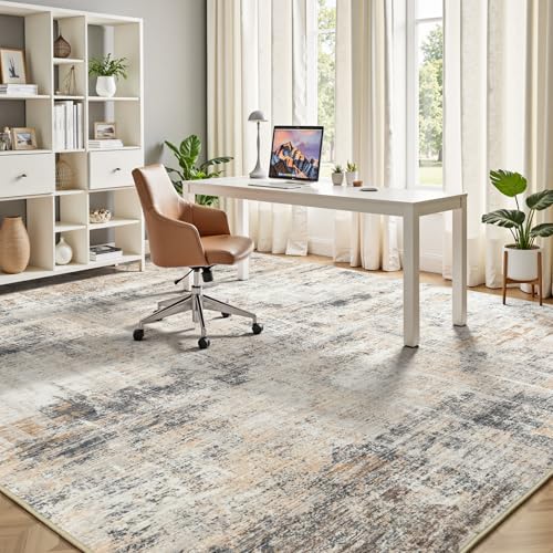 Lofus 8x10 Area Rug for Living Room, Gold Abstract Large Rugs with Non-Slip Backing, Neutral Modern Washable Carpet for Bedroom Dining Room Home Office Nursery Indoor