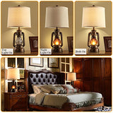 Farmhouse Lantern Table Lamps for Living Room Set of 2, Vintage Bedroom Resin Lamp with Dual USB Charging Ports, Rustic Retro Bedside Nightstand Desk Lamp, 4 Bulb Included