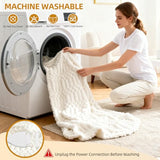 Eastsora Heated Blanket Flannel Blanket Throw, 50"X 60"Electric Heating Blanket with ETL & FCC & 12 Heating Levels & Auto Shut Off，Machine Washable (White)