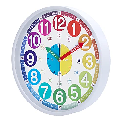 Lafocuse 12 Inch 3D Numbers Silent Kids Wall Clock, Learn to Tell Time Clock for Kids, Rainbow Learning Wall Clock for Kids' Room School Classroom Playroom