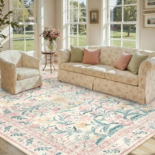 Lahome Area Rugs 8x10 for Living Room, Boho Pink Washable Dorm Bedroom Rug