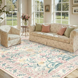 Lahome Area Rugs 8x10 for Living Room, Boho Pink Washable Dorm Bedroom Rug