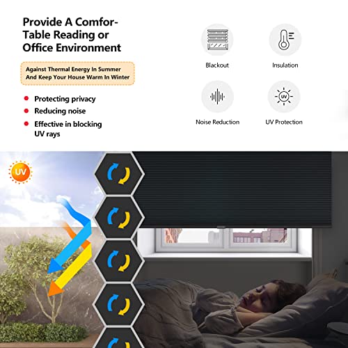 LazBlinds Cordless Cellular Shades, Blackout Privacy Honeycomb Shades for Home, Thermal Insulation Noise Reduction Blinds for Windows, 34'' W x 48'' H, White