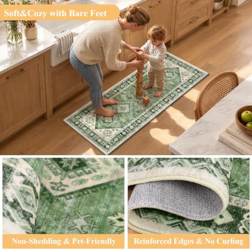 HEBE Boho Kitchen Rugs Set of 3, Non Slip Washable Kitchen Mats for Floor