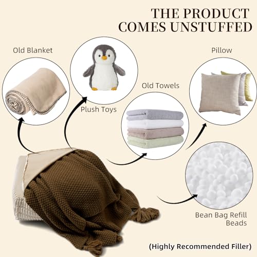 Square Ottoman Pouf Cover Unstuffed Storage Bean Bag, Beige