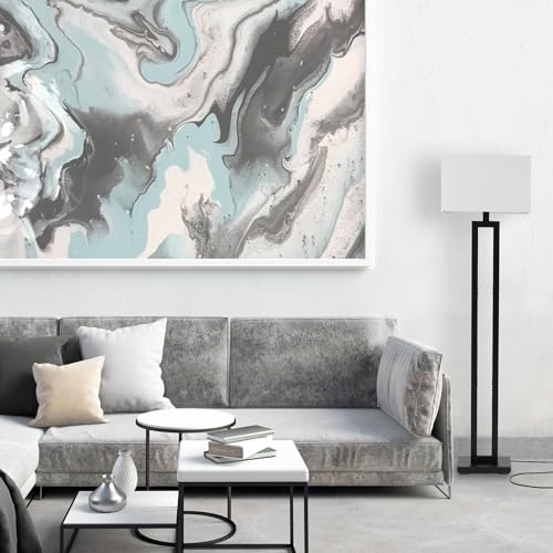 Globe Electric 67046 58" Floor Lamp, Matte Black Finish, White Linen Rectangular Shade, Modern Geometric Cutout Design, E26 Base
